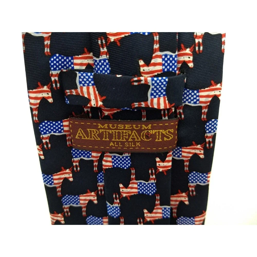 MUSEUM ARTIFACTS‎ All Silk Men's Handmade Neck Tie Democrat Donkey American Flag